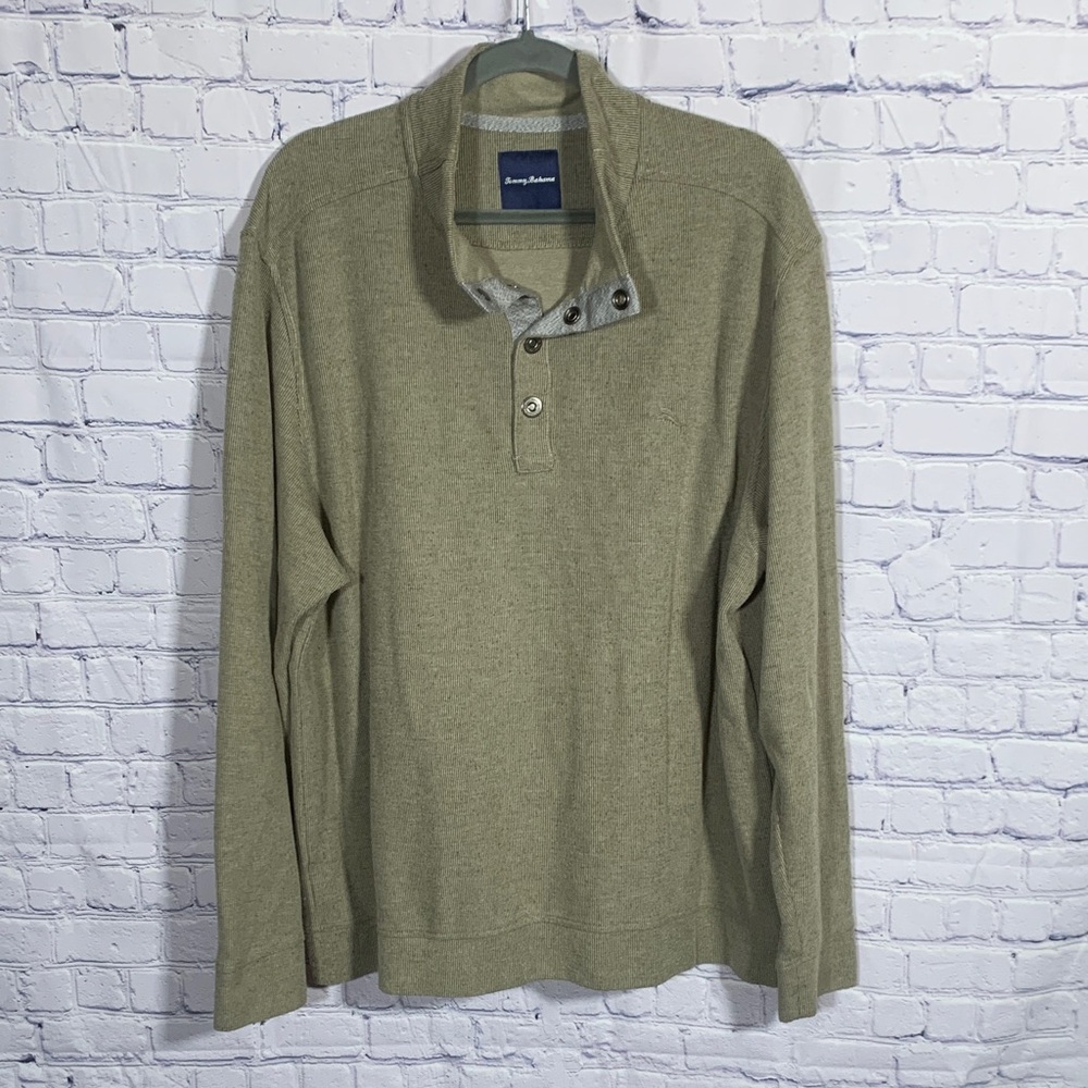 Tommy Bahama Mens Ribbed 1/4 Snap Pullover Green Size XXL Casual Preppy Business